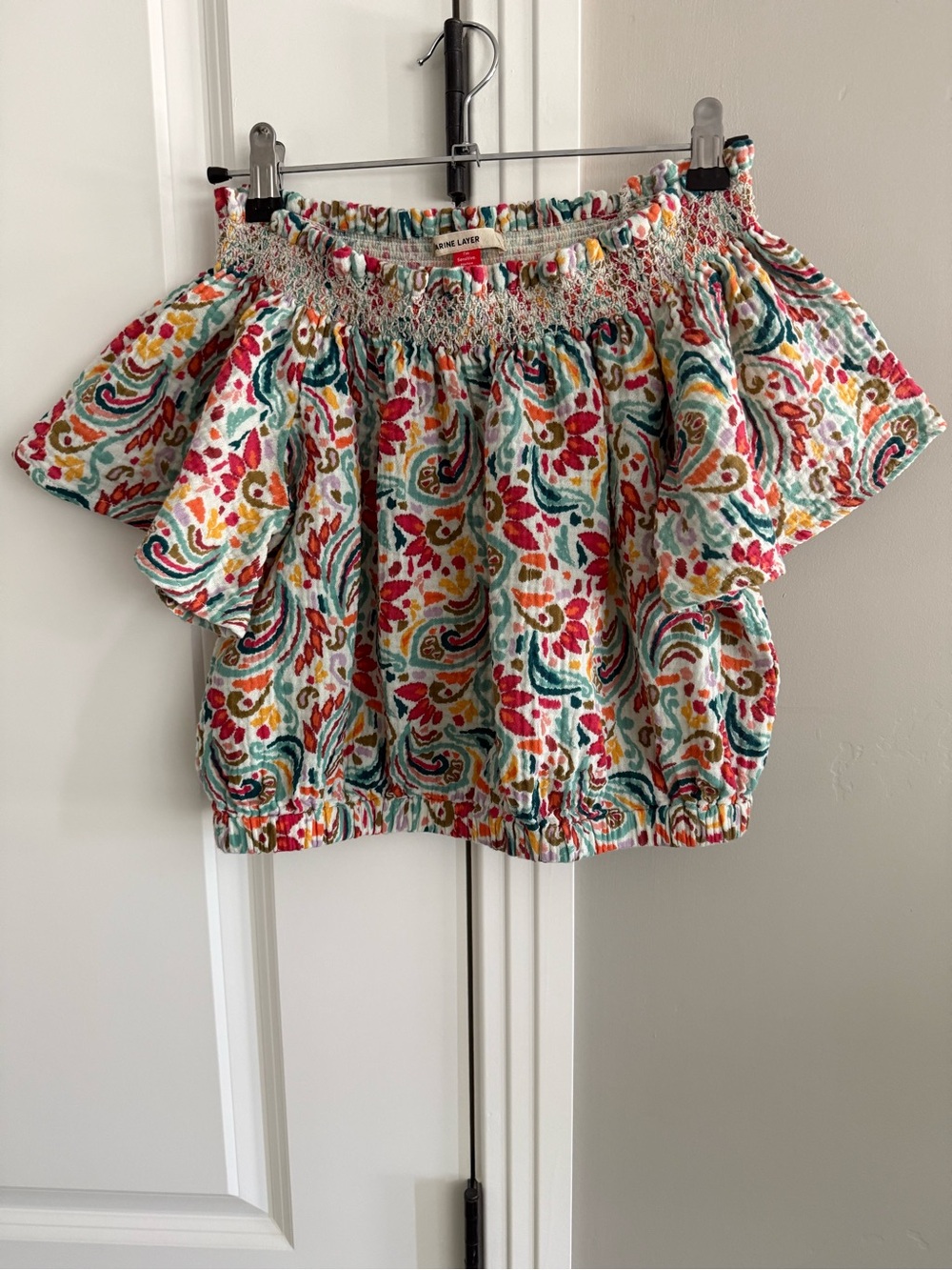 Marine Layer Corinne off-the-shoulder paisley/floral top, M